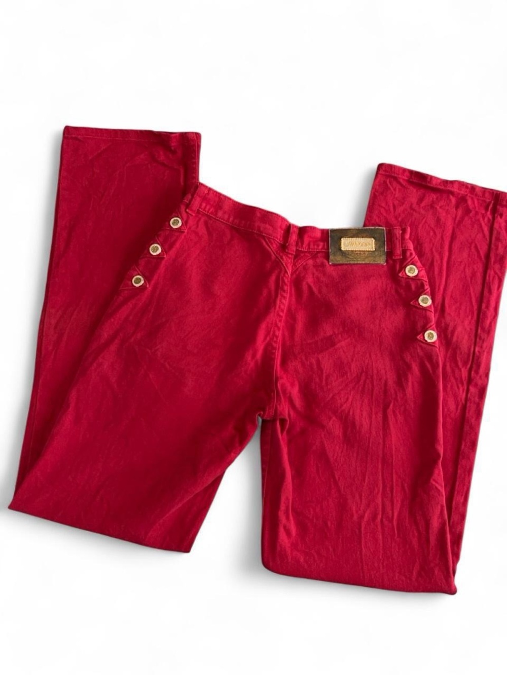 Vintage 90s Lawman Red Faded Denim Jeans Mid Rise Slim Fit Western Rodeo Pants